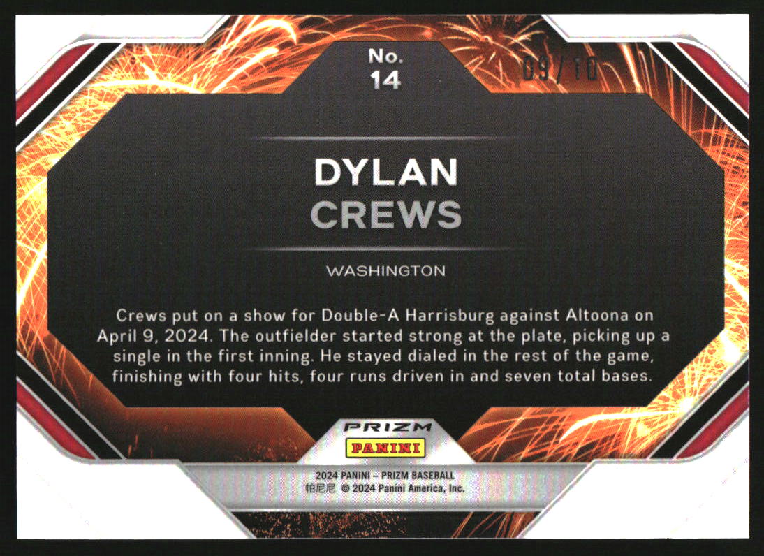 2024 Panini Prizm Fireworks Gold Prizm #14 Dylan Crews /10 2024 Panini Prizm Fireworks Gold Prizm #14 Dylan Crews /10