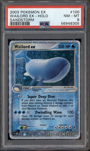 2003 Pokemon Ex Sandstorm #100 Wailord Ex Holo PSA 8