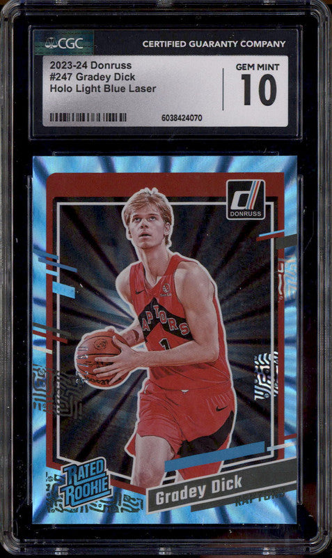 2023-24 Donruss Holo Light Blue Laser #247 Gradey Dick RC /25 CGC