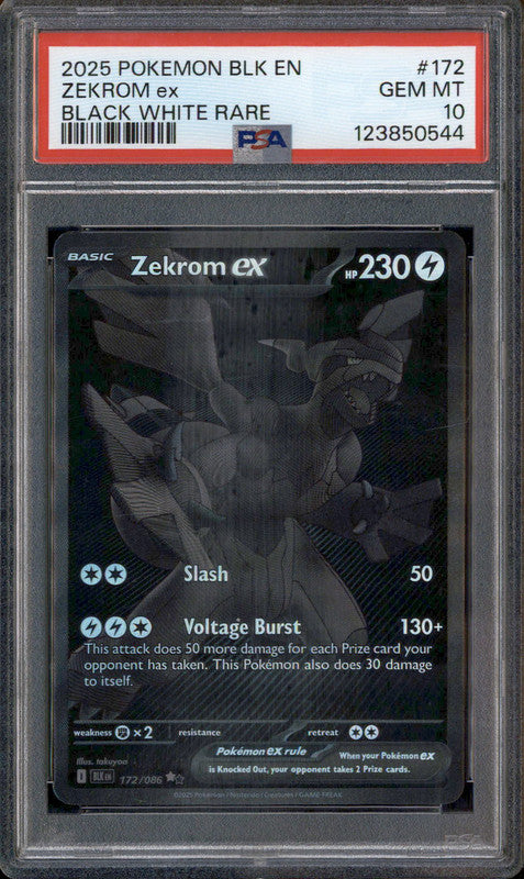 2025 Pokemon BLK EN Black White Rare #172 Zekrom ex PSA 10