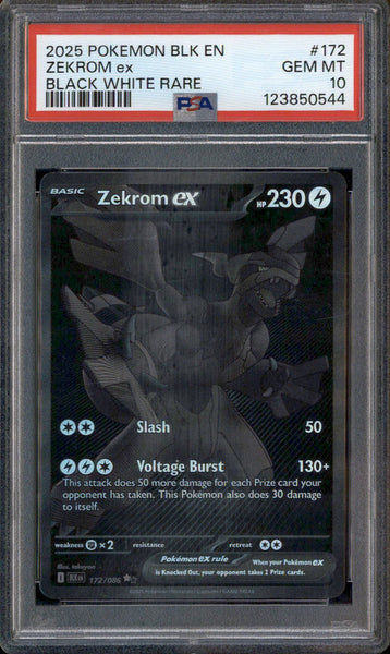 2025 Pokemon BLK EN Black White Rare #172 Zekrom ex PSA 10