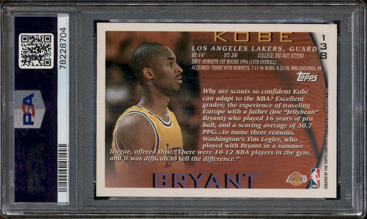 1996 Topps #138 Kobe Bryant RC Rookie PSA 10 – Burbank Cards