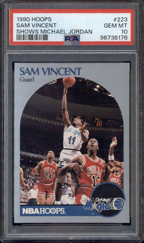 1990-91 Hoops #223a Sam Vincent Shows Michael Jordan PSA 10