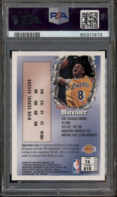 1996 Finest Refractor With Coating #74 Kobe Bryant RC Rookie
