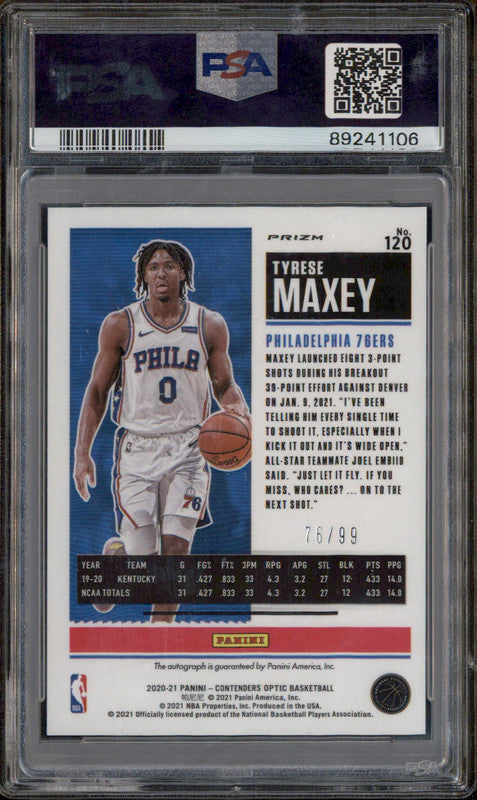2020 Contenders Optic Rookie Autograph Blue Tyrese Maxey RC