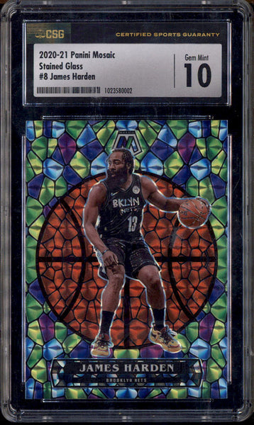 2020-21 Panini Mosaic Stained Glass #8 James Harden CSG 10