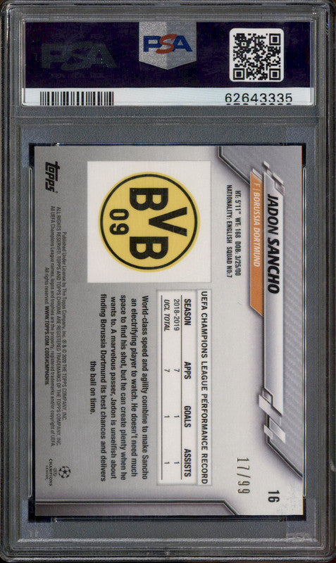 2019 Topps Chrome Sapphire Champions League Yellow #16 Jadon