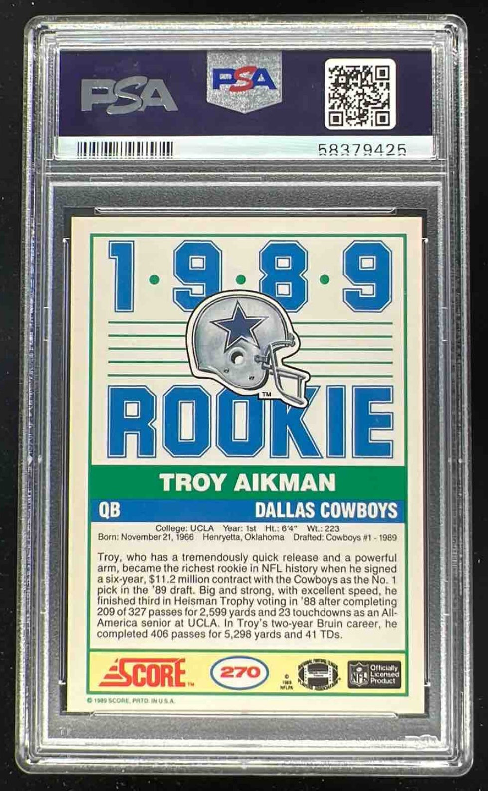 お値下げ可　PSA鑑定　1989年　TROY AIKMAN ルーキーカード 1989 Score #270 Troy Aikman RC PSA 9 – Burbank Cards