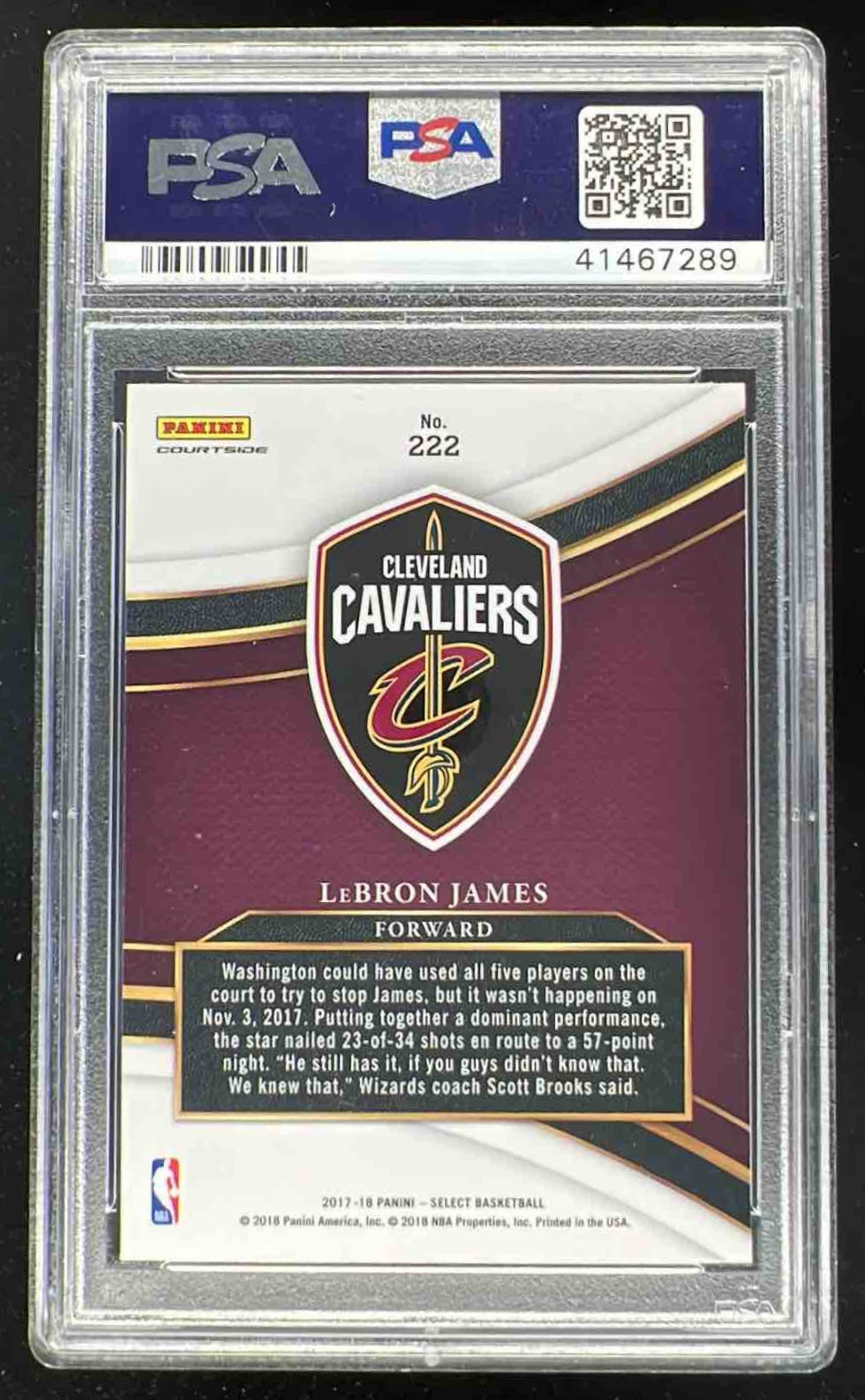 2017-18 Panini Select #222 LeBron James Courtside PSA 10 – Burbank