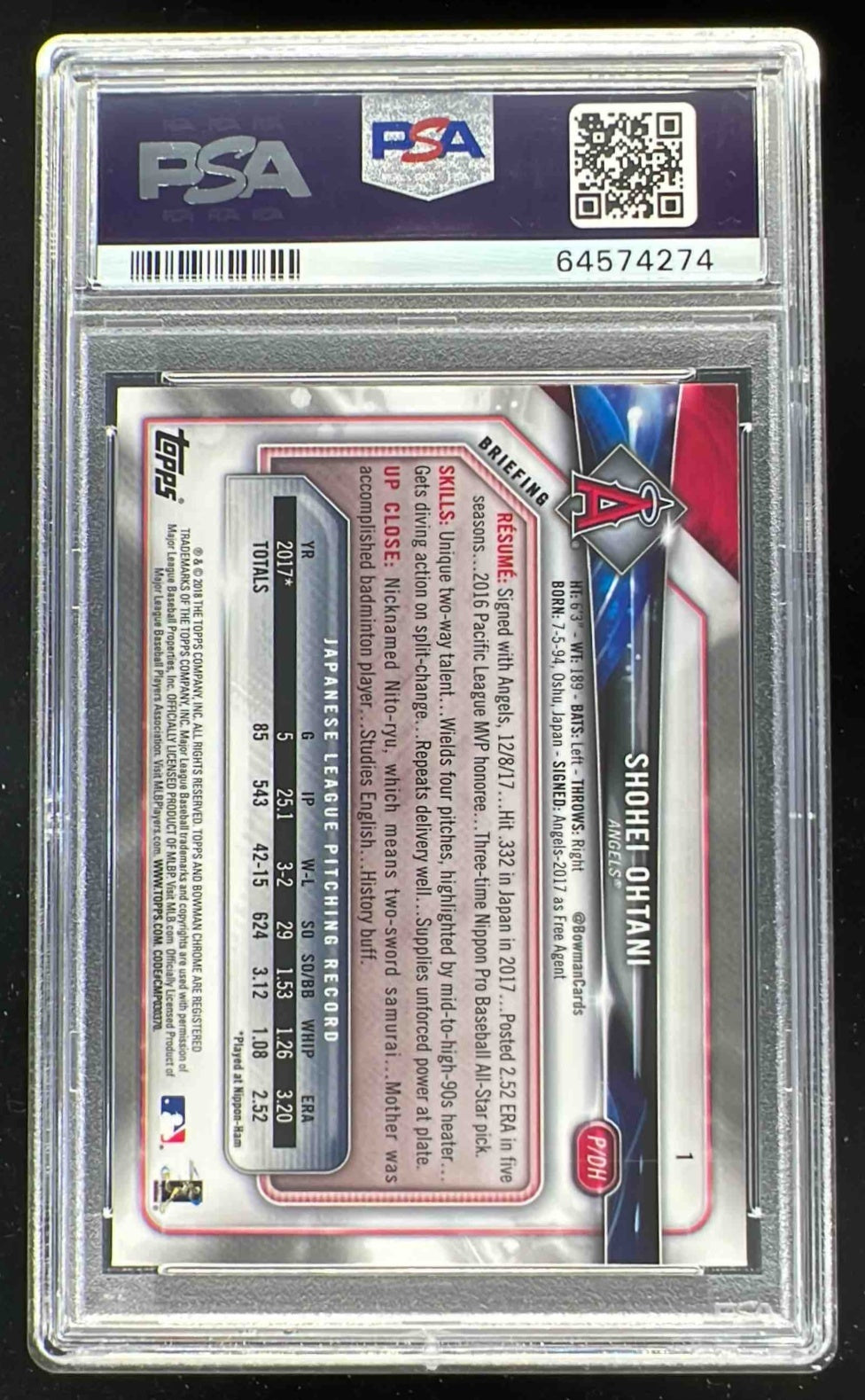 超美品鑑定付き】PSA10 bowman chrome 2018 #1 大谷翔平 ルーキー