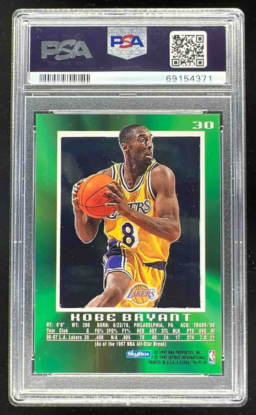 1996 Skybox EX-2000 #30 Kobe Bryant RC PSA 8 – Burbank Cards