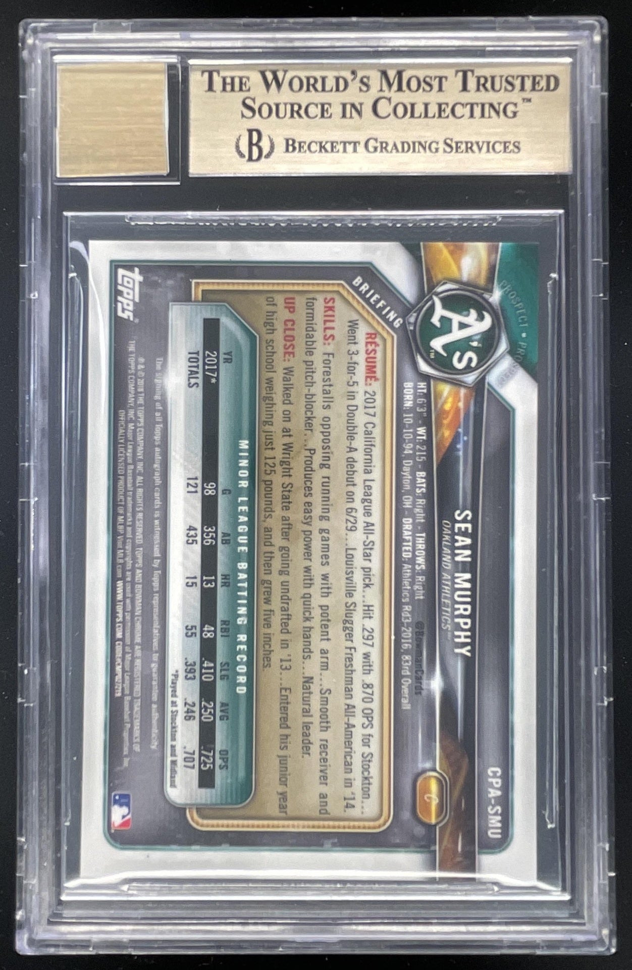2018 Bowman Chrome Prospect Autographs #CPA-SMU Sean Murphy Auto