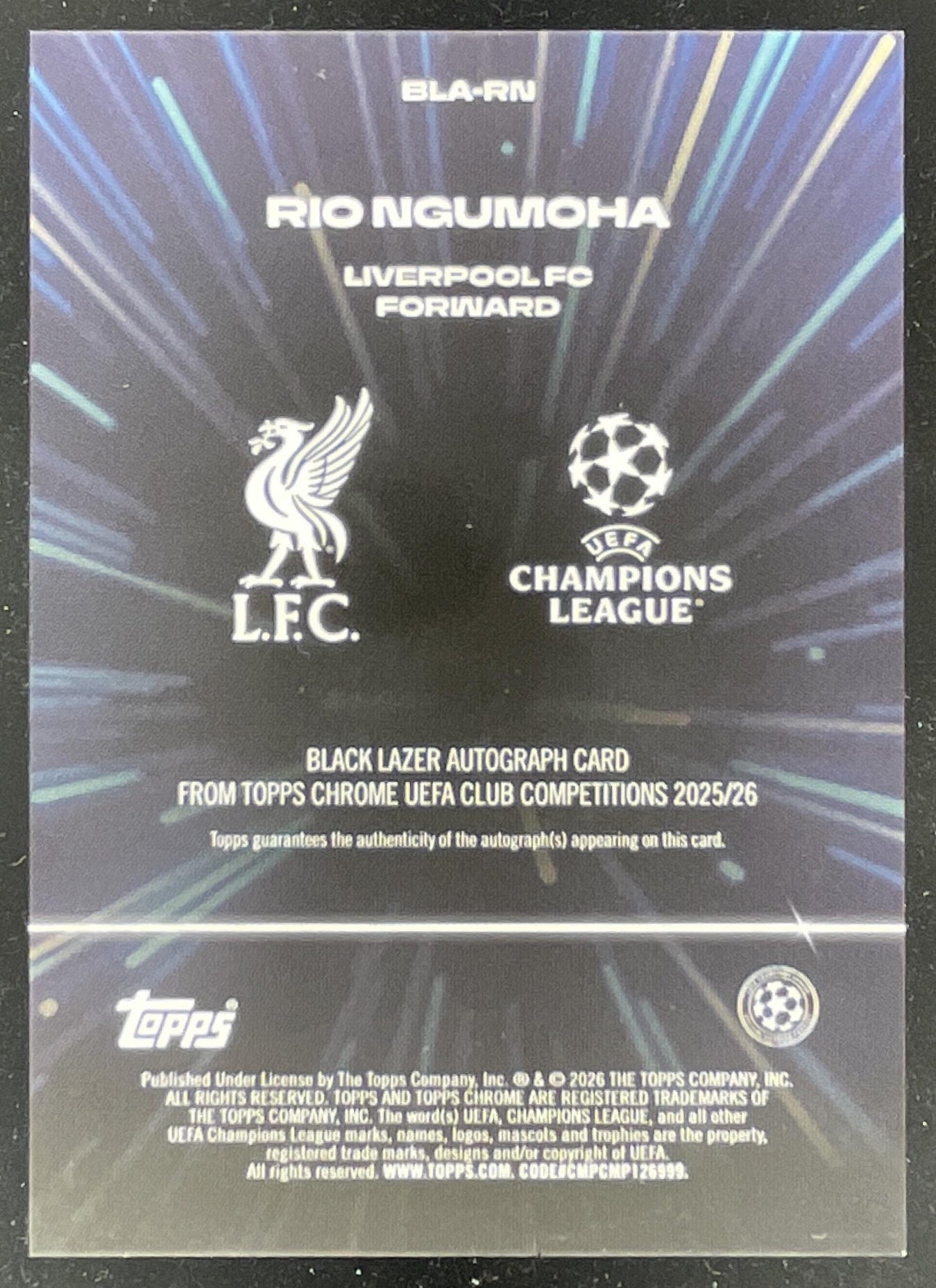 2025 Topps Chrome UEFA Club Competitions Black Lazer #BLA-RN Rio
