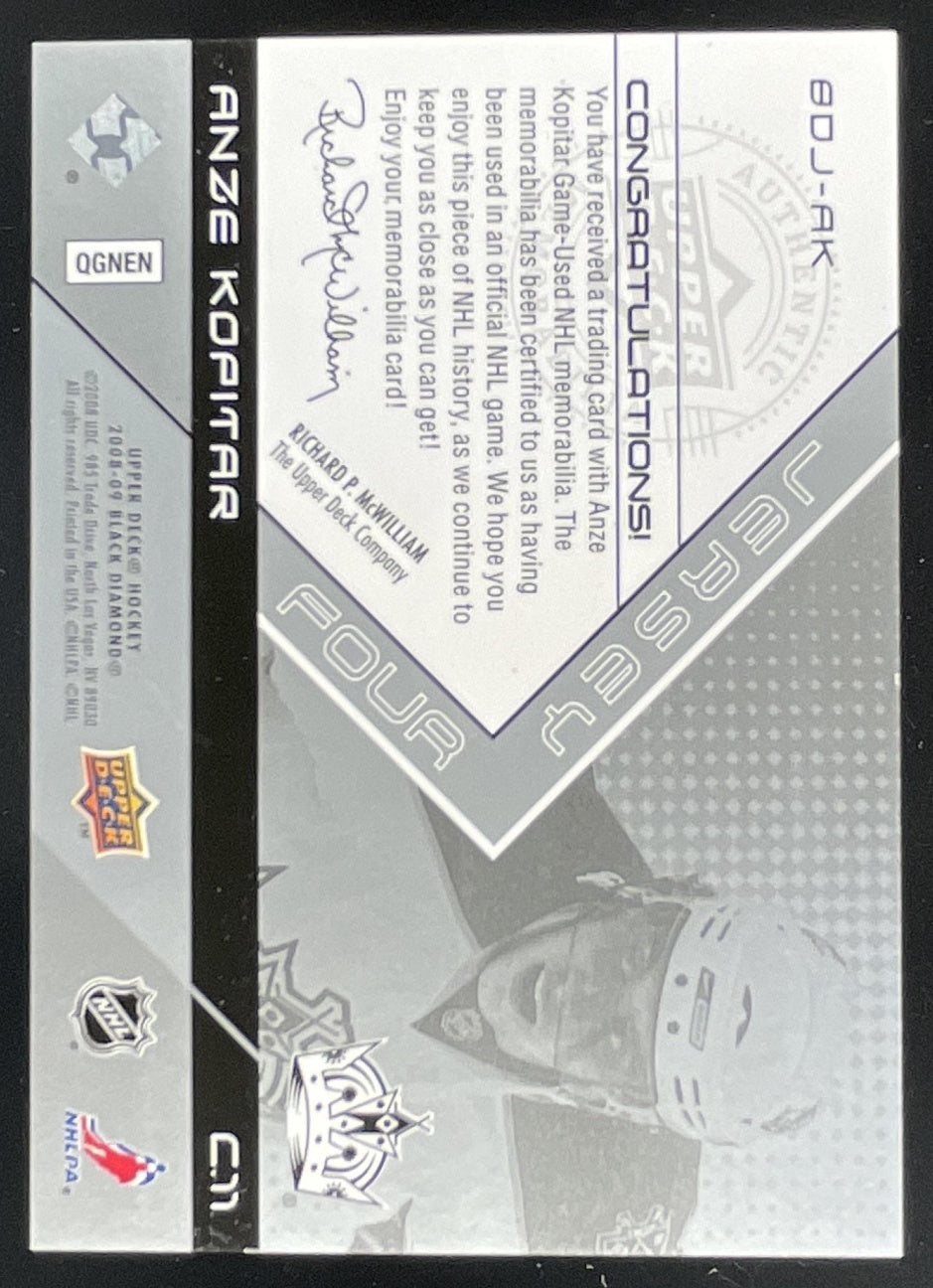 2008-09 Upper Deck Black Diamond Jerseys Quad #BDJ-AK Anze Kopitar