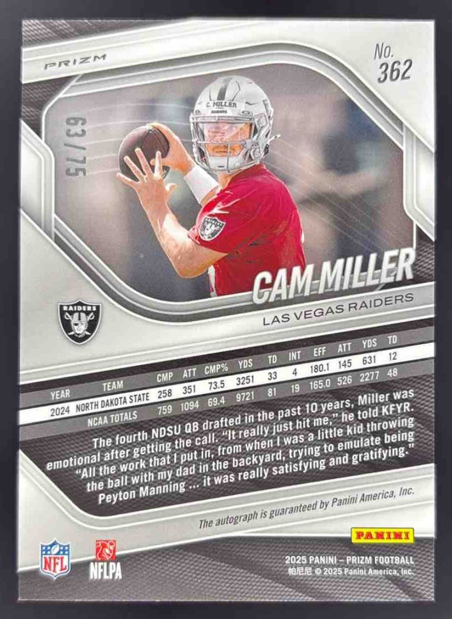 2025 Panini Prizm Rookie Autograph Green Scope Prizm #362 Cam