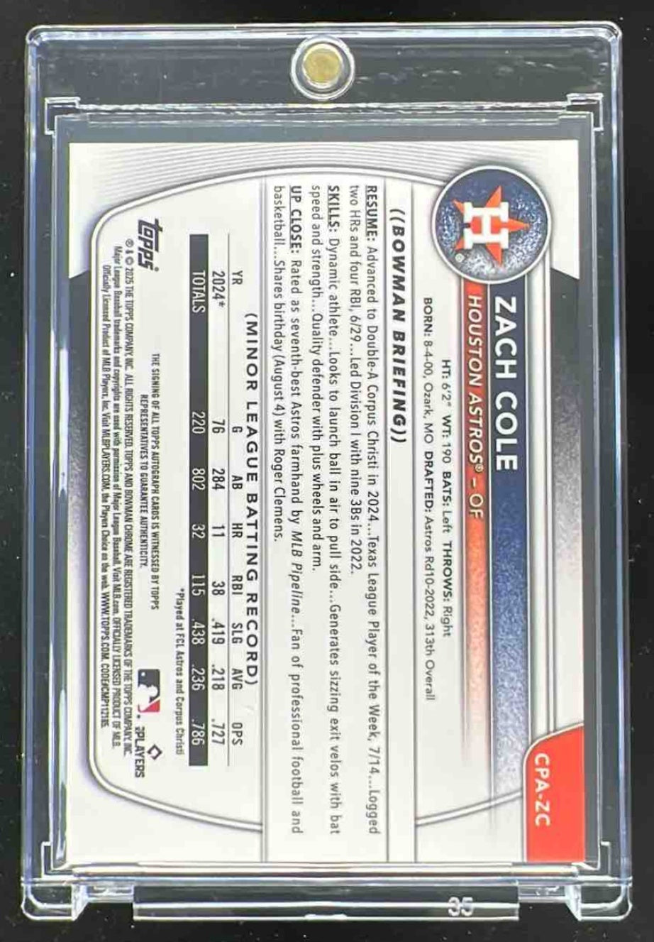 2025 Bowman Chrome Autograph Orange Wave Refractor #CPA-ZC Zach