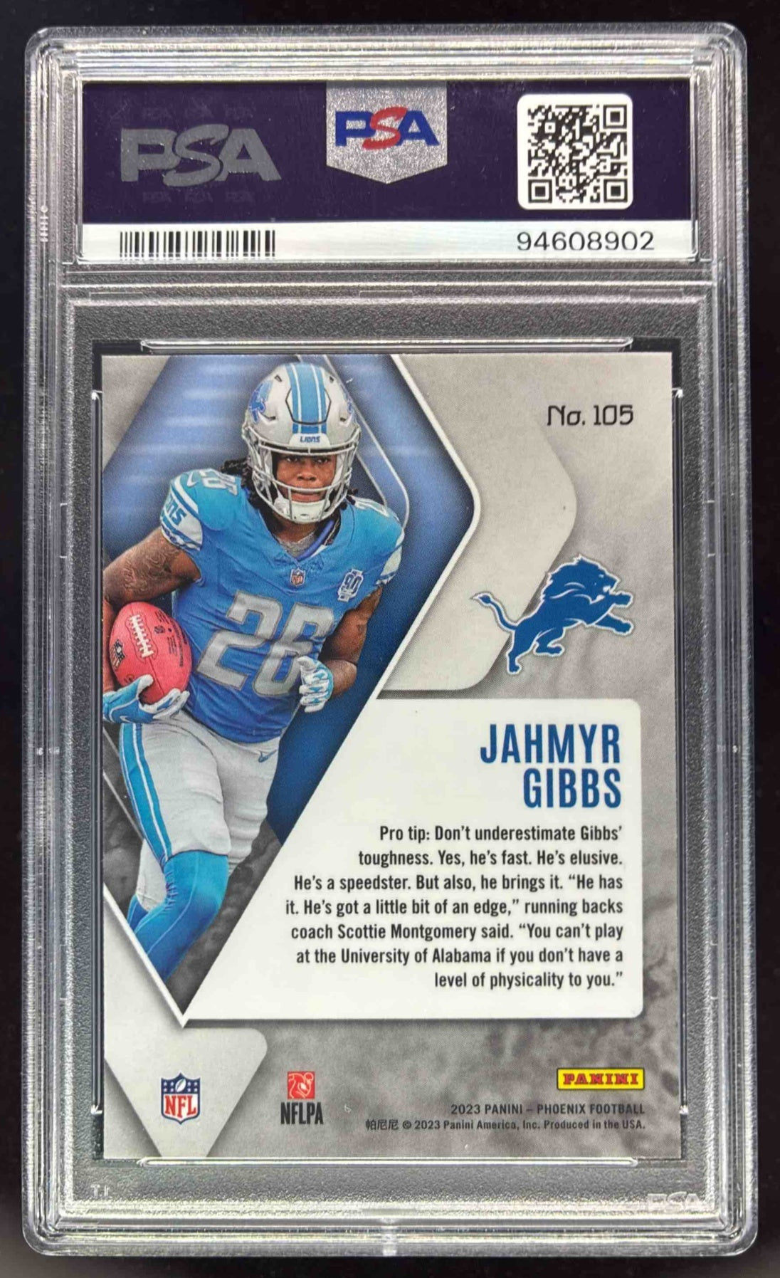 2023 Panini Phoenix White Shimmer #105 Jahmyr Gibbs RC PSA 10