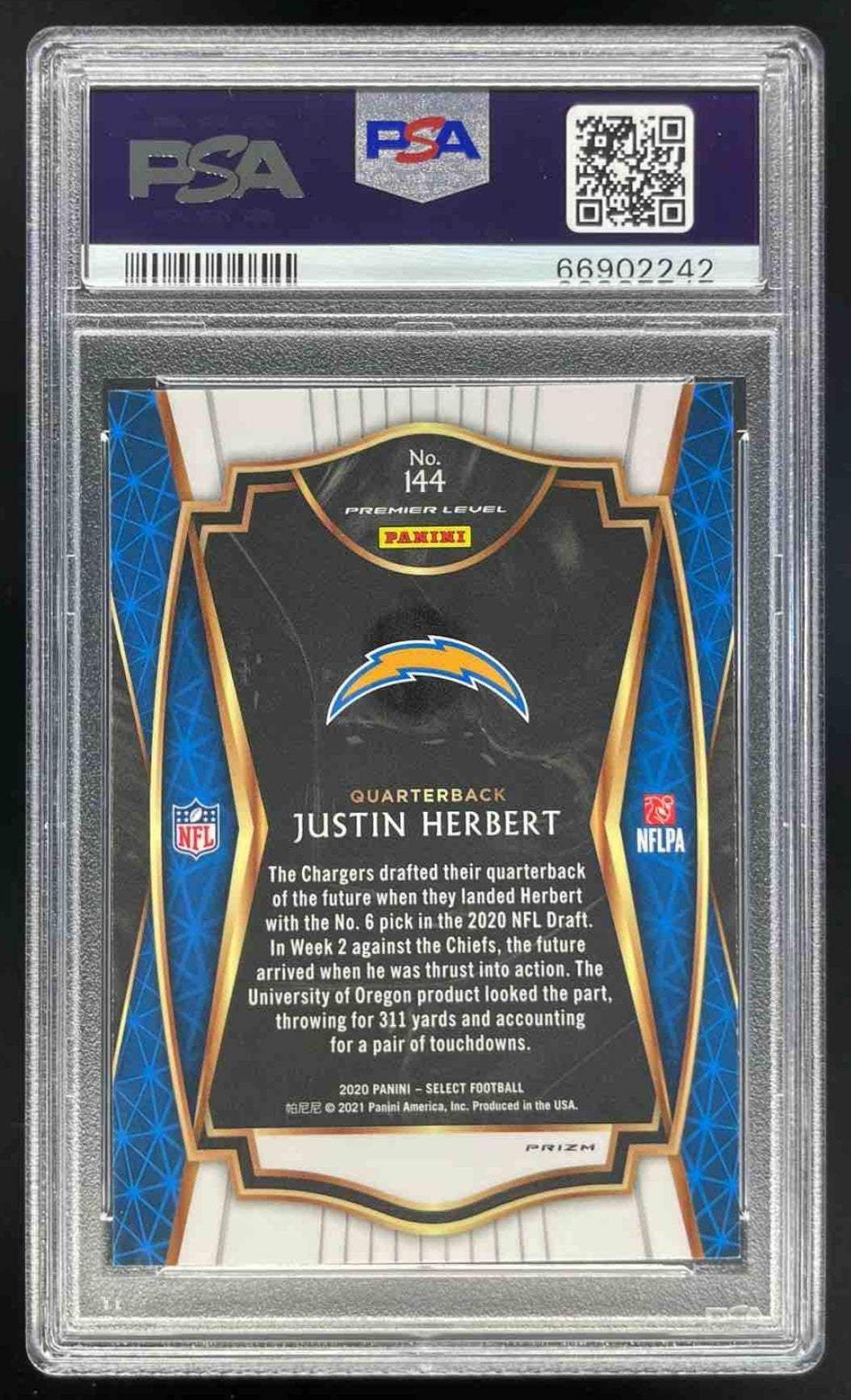 2020 Panini Select Silver Prizm #144 Justin Herbert RC Premier
