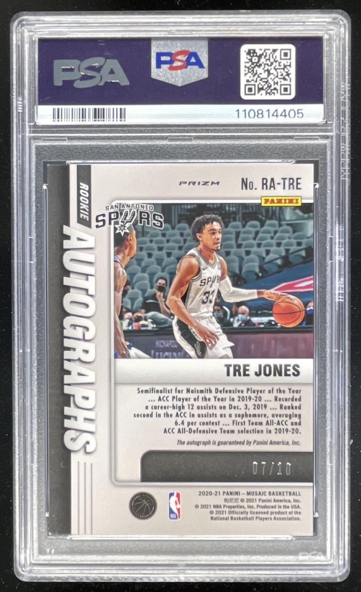 2020-21 Mosaic Mosaic Gold #RA-TRE Tre Jones RC Auto /10 PSA 9