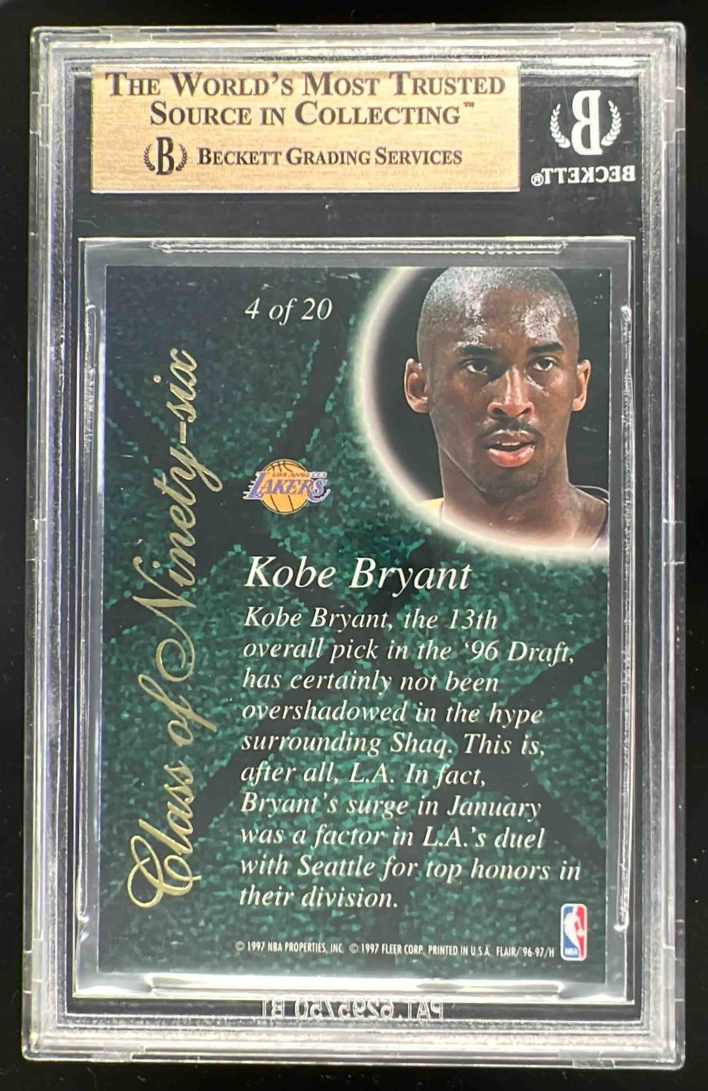その他 1996-97 Flair Showcase #4 Class of 96' Kobe Bryant 1996 Flair Showcase #4 Class of '96 Price Guide