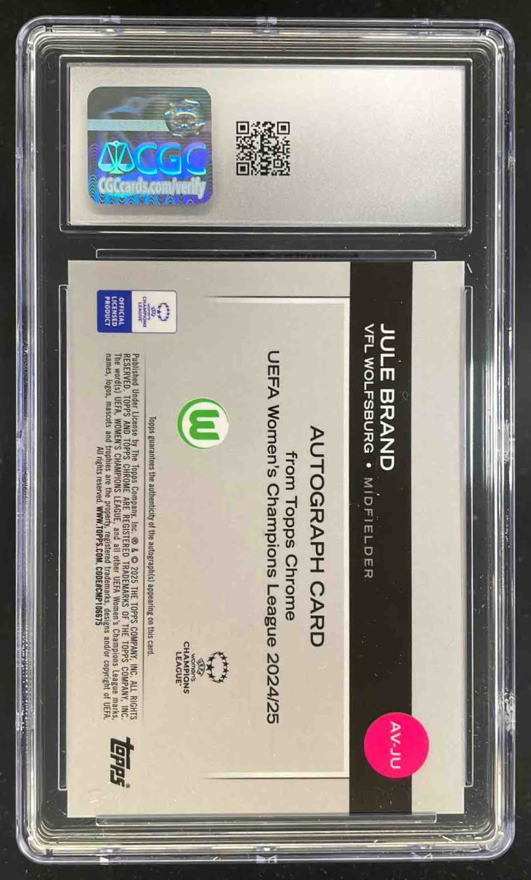 2024-25 Topps UEFA Women Chrome Red #AV-JU Jule Brand Auto /50 CGC