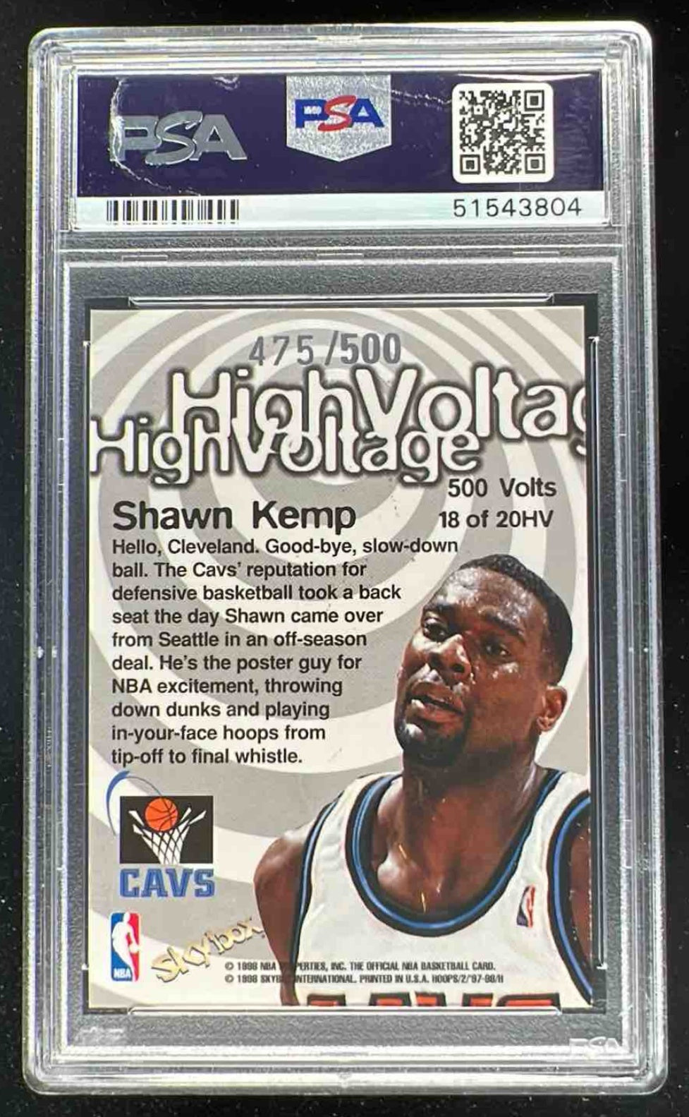 1997-98 Hoops High Voltage 500 Volts #18 HV Shawn Kemp /500 PSA 8
