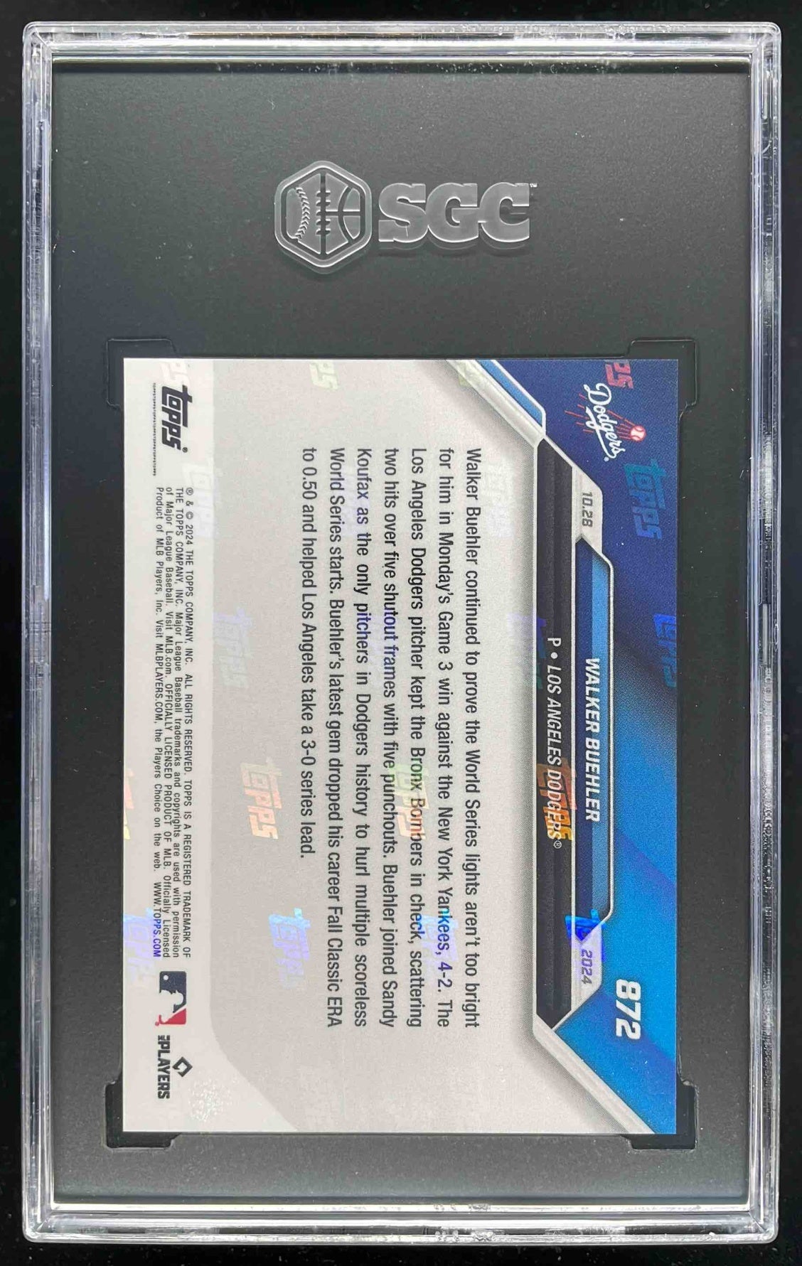 2024 Topps Now #872 Walker Buehler SGC 10 – Burbank Cards