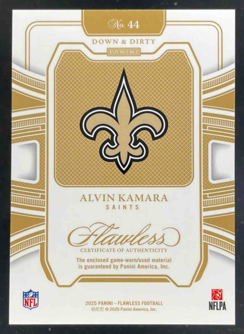 2025 Panini Flawless Down and Dirty #44 Alvin Kamara /25 – Burbank