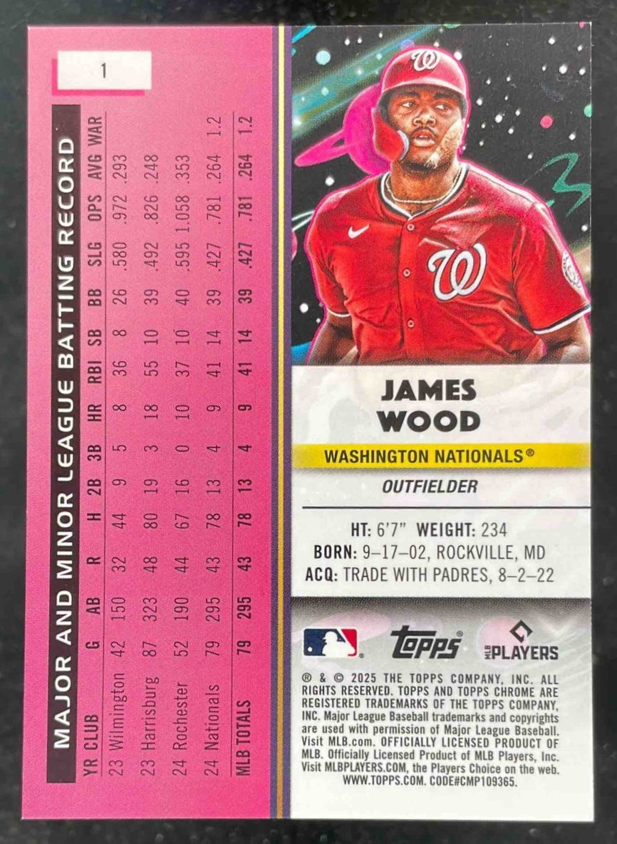 2025 Topps Cosmic Chrome Red Flare Refractor #1 James Wood RC /5