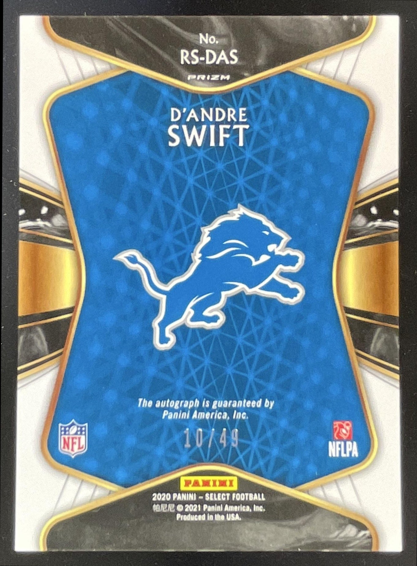 2020 Panini Select Light Blue Prizm #RS-DAS D'Andre Swift Auto /49