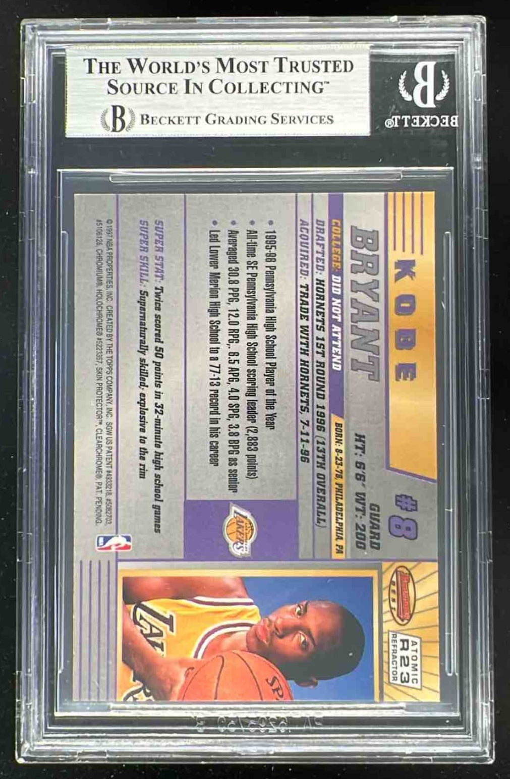 1996-97 Bowman 's Best Atomic Refractors #R23 Kobe Bryant RC BGS