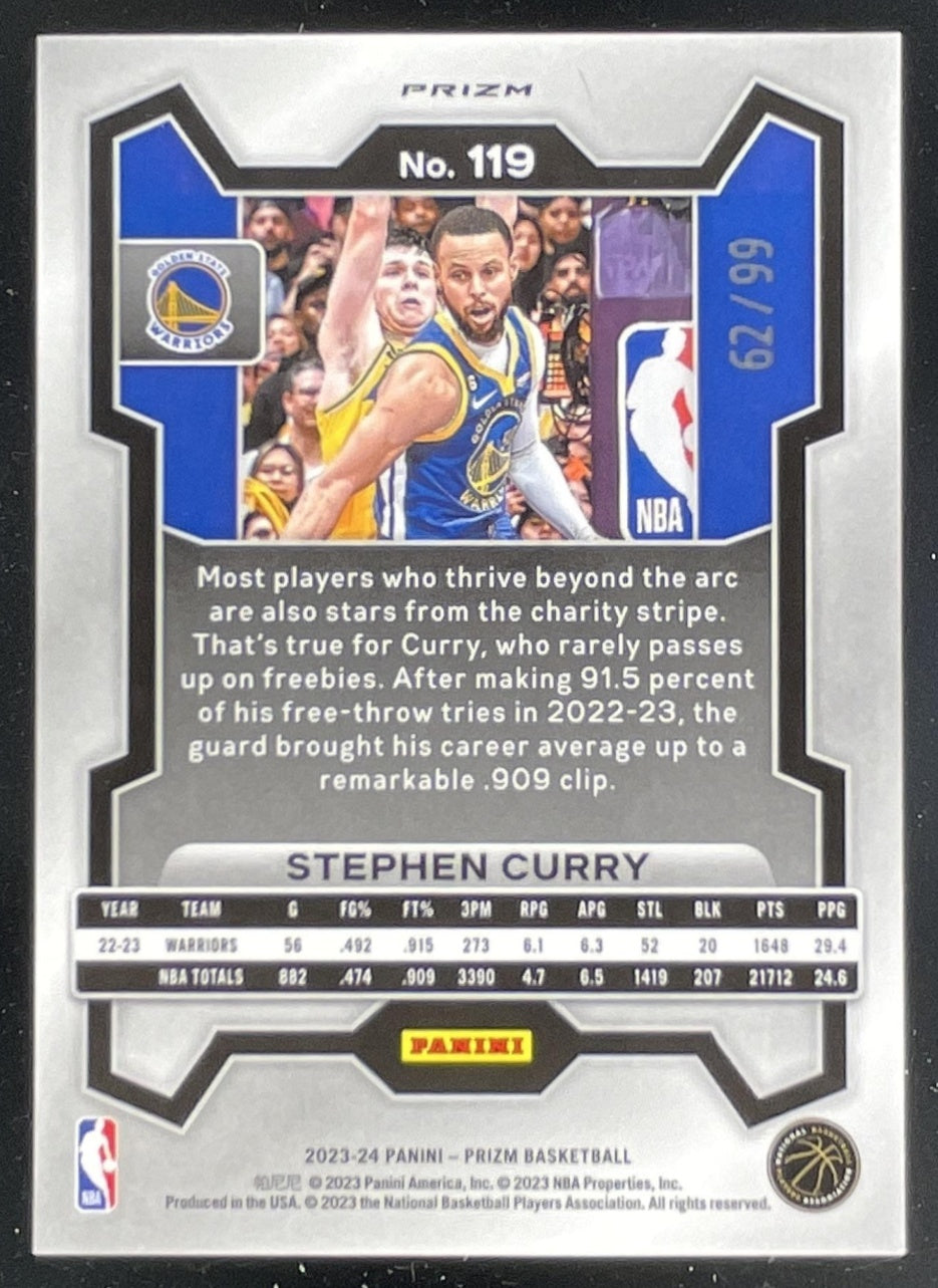 2023-24 Panini Prizm Prizms Purple #119 Stephen Curry /99