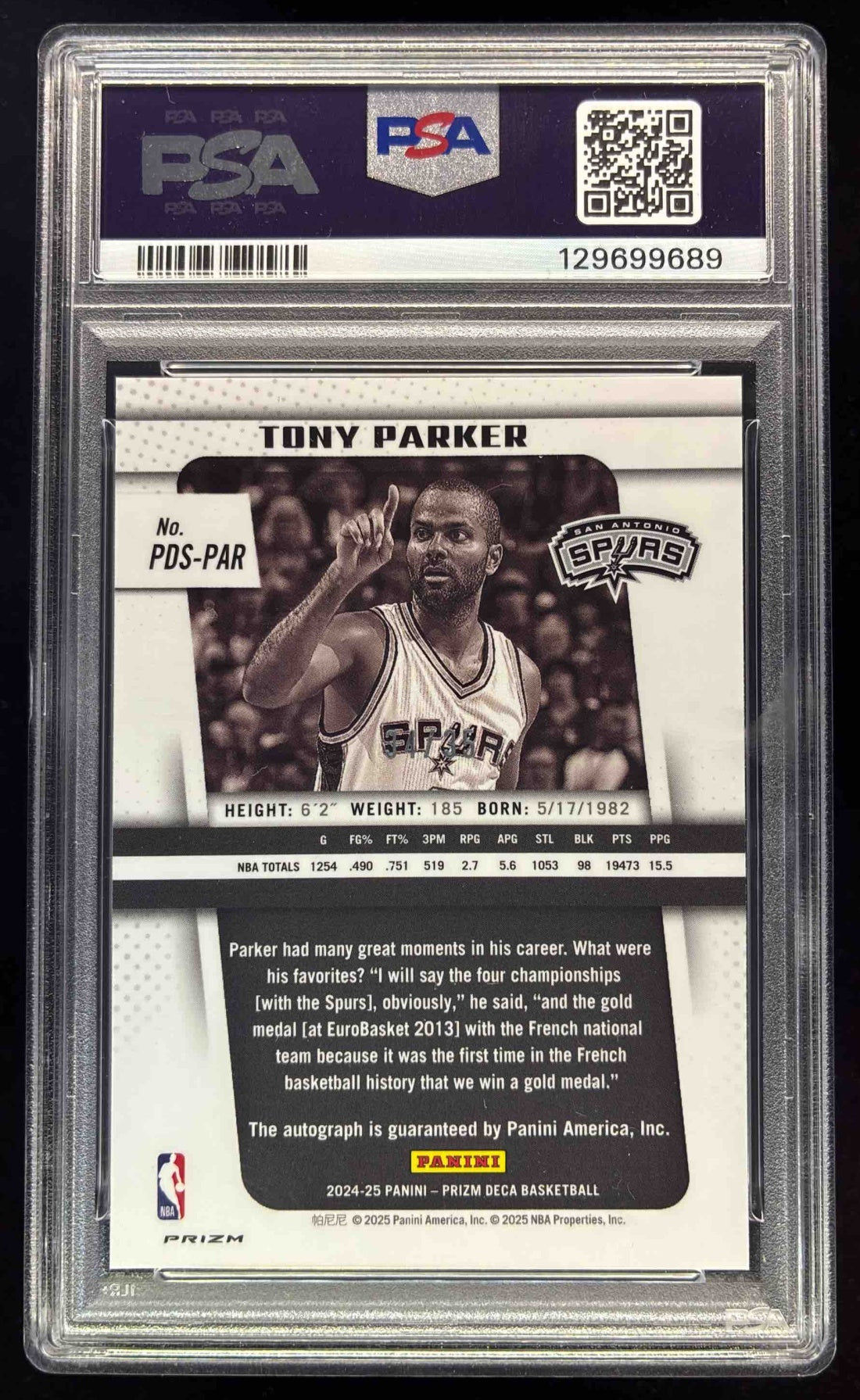 その他 TONY PARKER auto 2024-25 Panini Prizm Deca Signatures Blue #PDS-PAR Tony