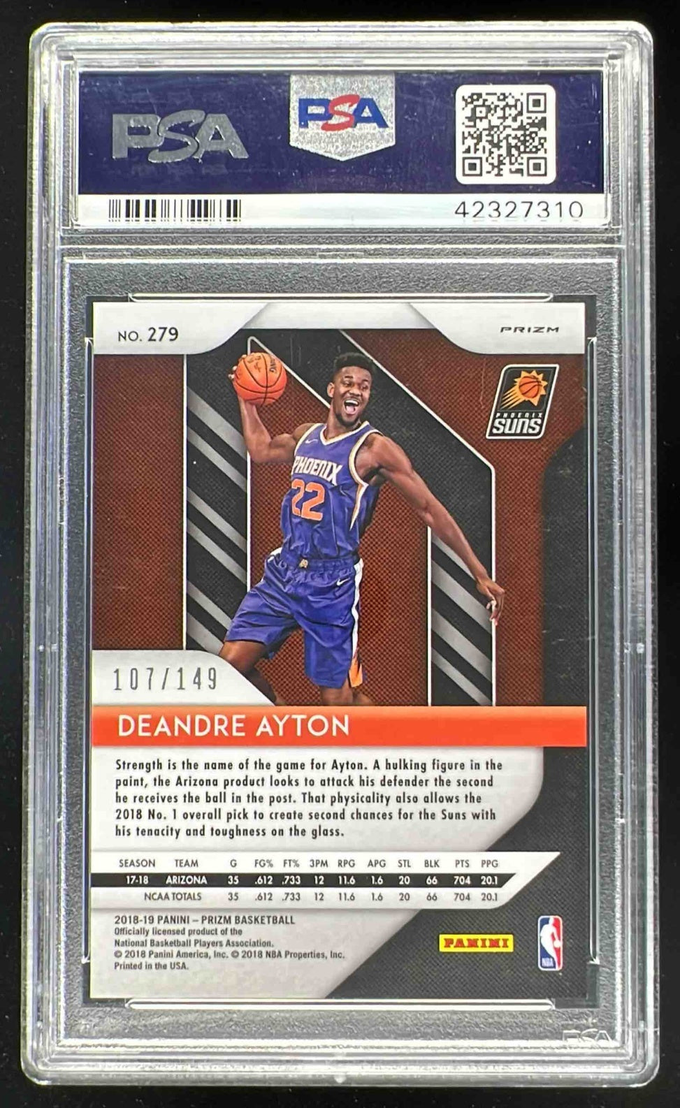 2018-19 Panini Prizm Prizms Purple Ice #279 Deandre Ayton RC /149
