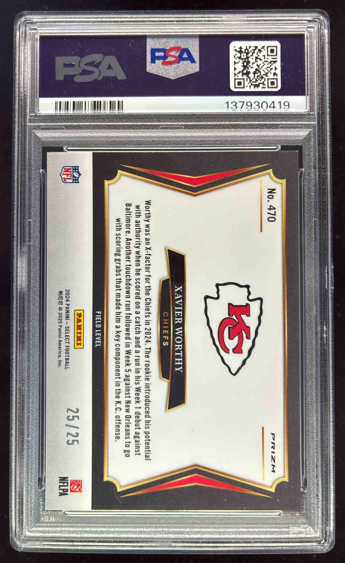 2024 Panini Select Field Tie-Dye Prizm #470 Xavier Worthy RC /25