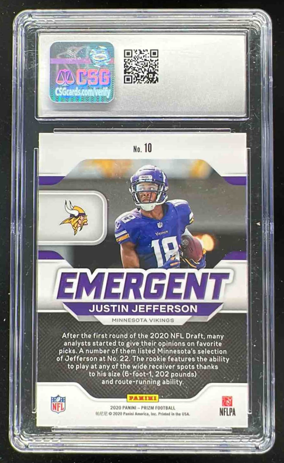2020 Panini Prizm Emergent #10 Justin Jefferson RC CSG 9.5