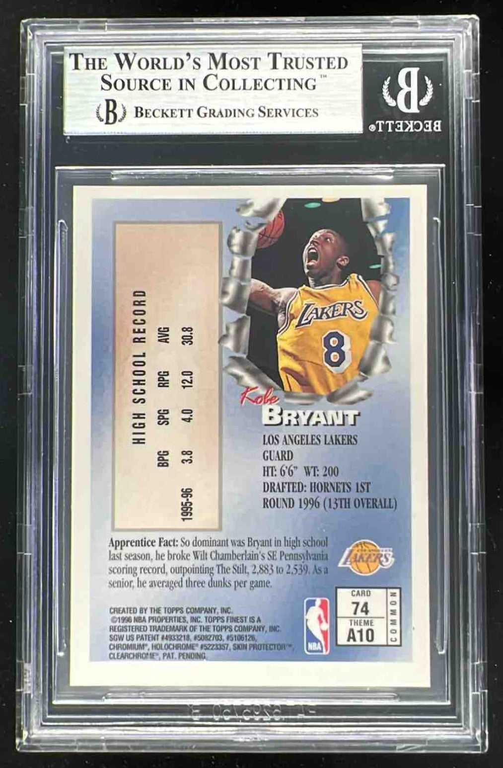 1996-97 Topps Finest Bronze #74 Kobe Bryant BGS 9 – Burbank Cards