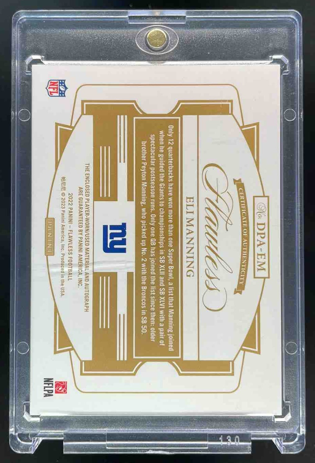 2022 Flawless Dual Patch Silver #DPA-EM Eli Manning Auto /20