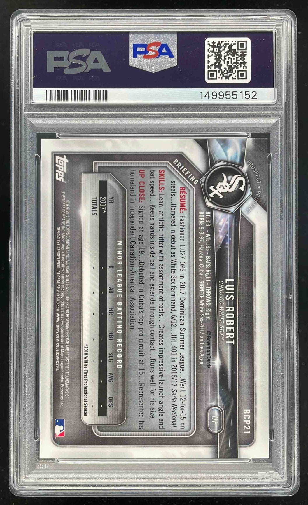 その他 2018 bowman luis robert psa10 PSA 10 LUIS ROBERT 1st 2018 Bowman Chrome Prospects White Sox