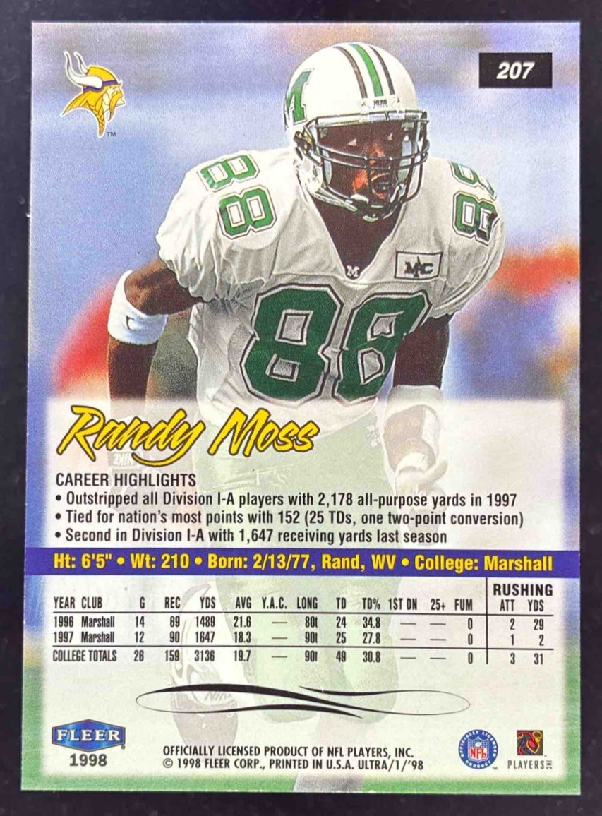 1998 Fleer Ultra #207 Randy Moss RC – Burbank Cards