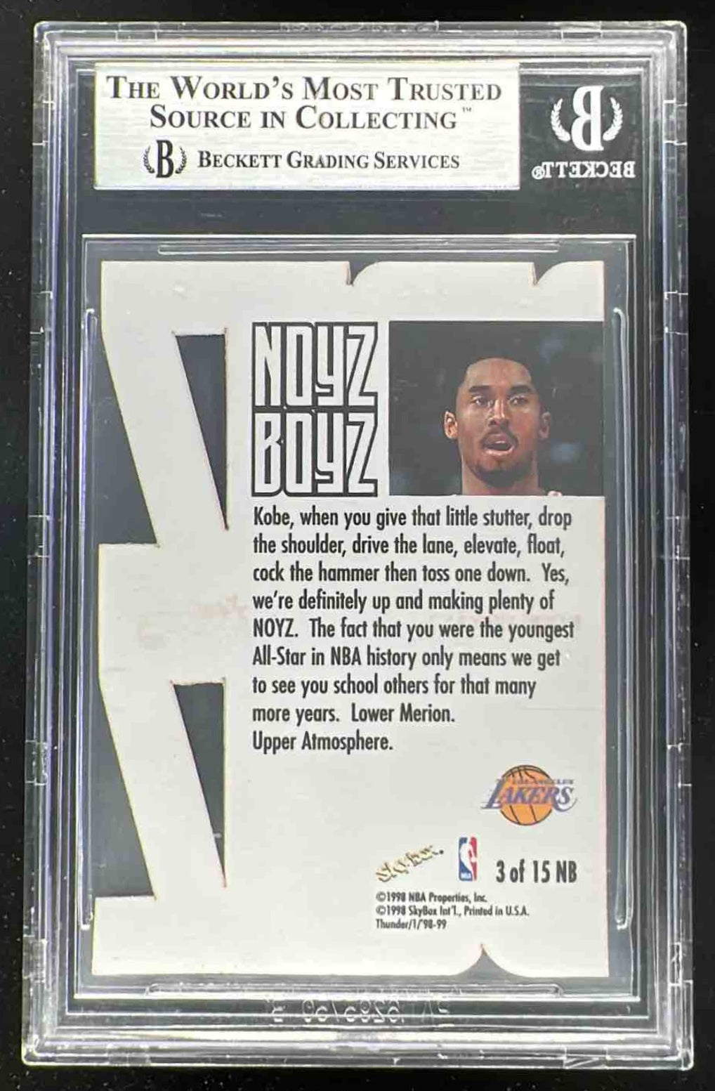 その他 1998-99 KOBE SkyBox Thunder NOYZ BOYZ 1998-99 Skybox x Thunder Noyz Boyz #3NB Kobe Bryant BGS 9