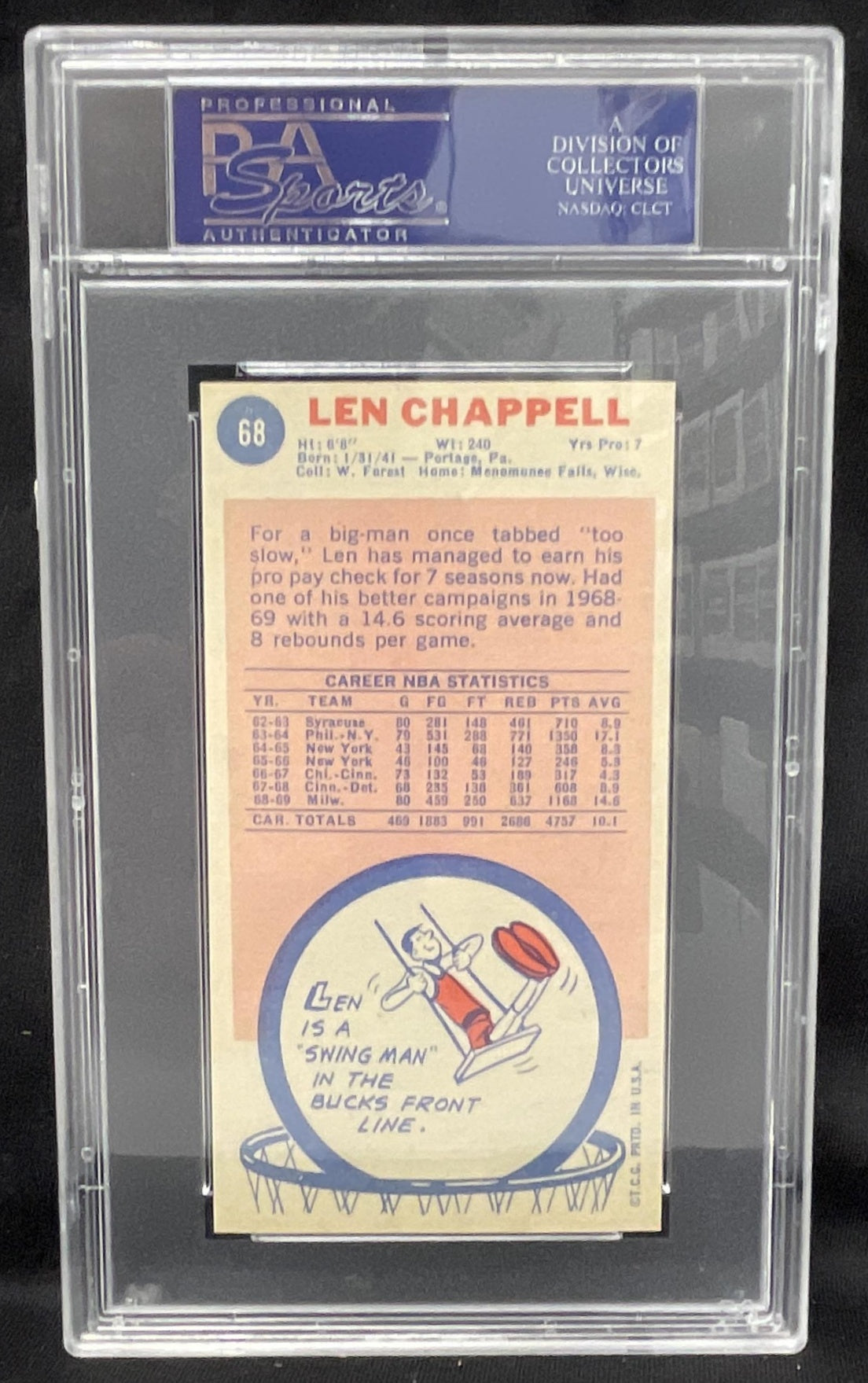 1969-70 Topps #68 Len Chappell RC PSA 8 – Burbank Cards