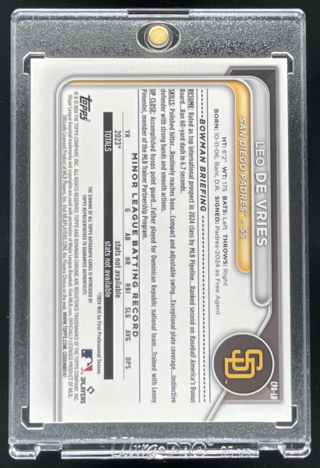 2024 Bowman Chrome Mini Diamond #CPA-LD Leo De Vries RC Auto /100