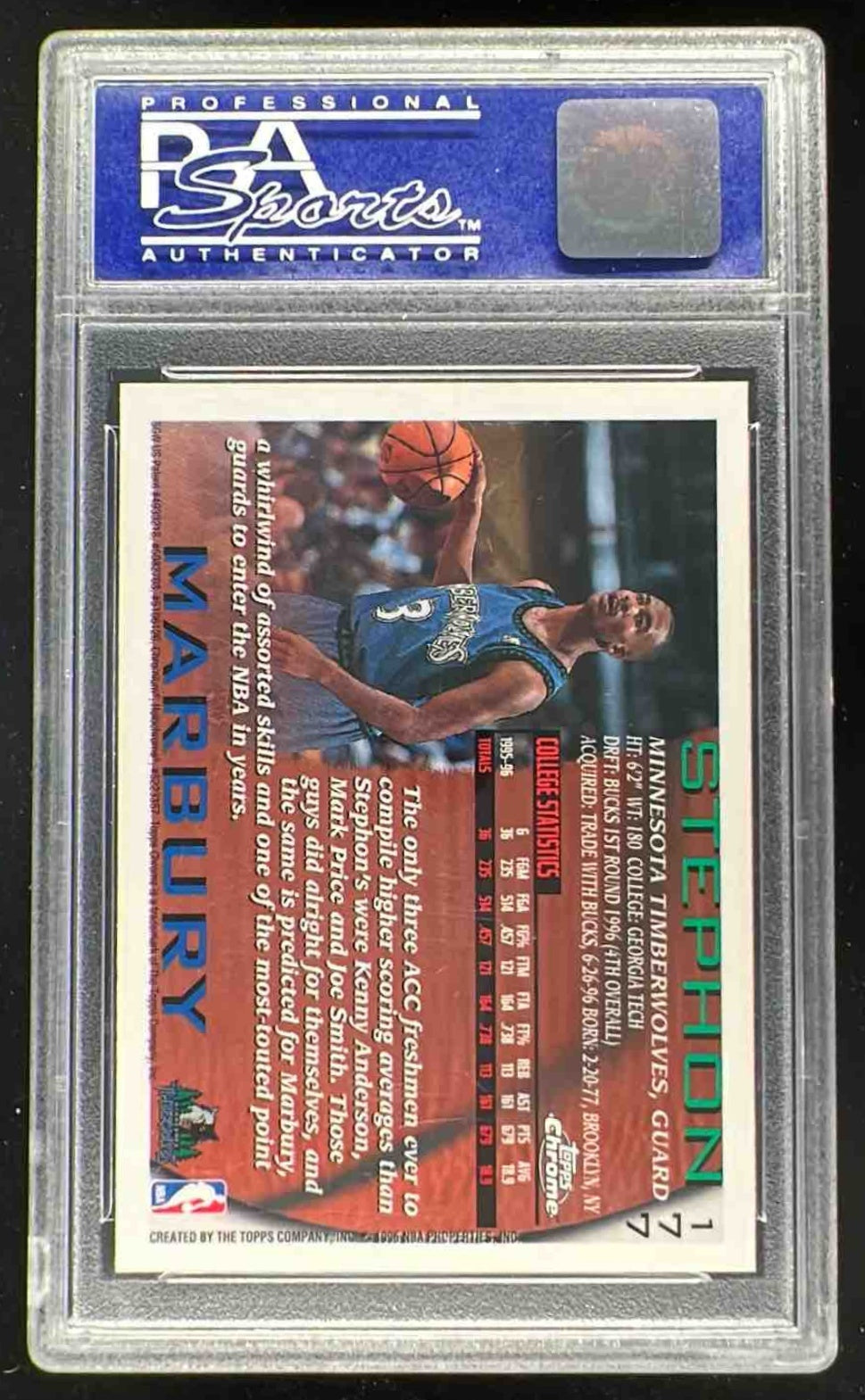 1996-97 Topps Chrome #177 Stephon Marbury RC PSA 9 – Burbank Cards