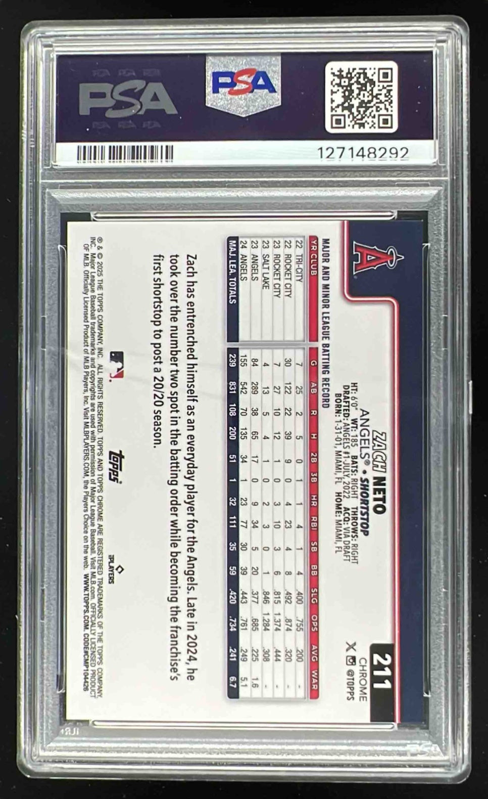 2025 Topps Chrome FrozenFractor #211 Zach Neto PSA 9 – Burbank Cards