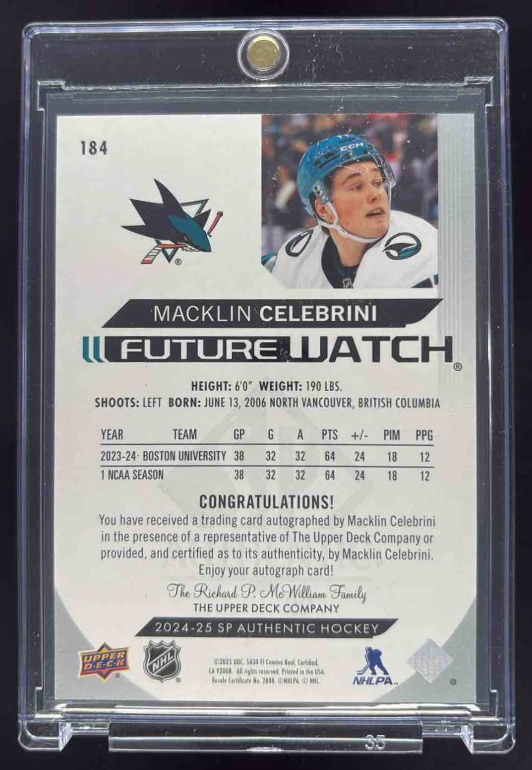 ⛳️カッチーニページ 2024 SP Authentic Horizontal Future Watch Auto #184 Macklin