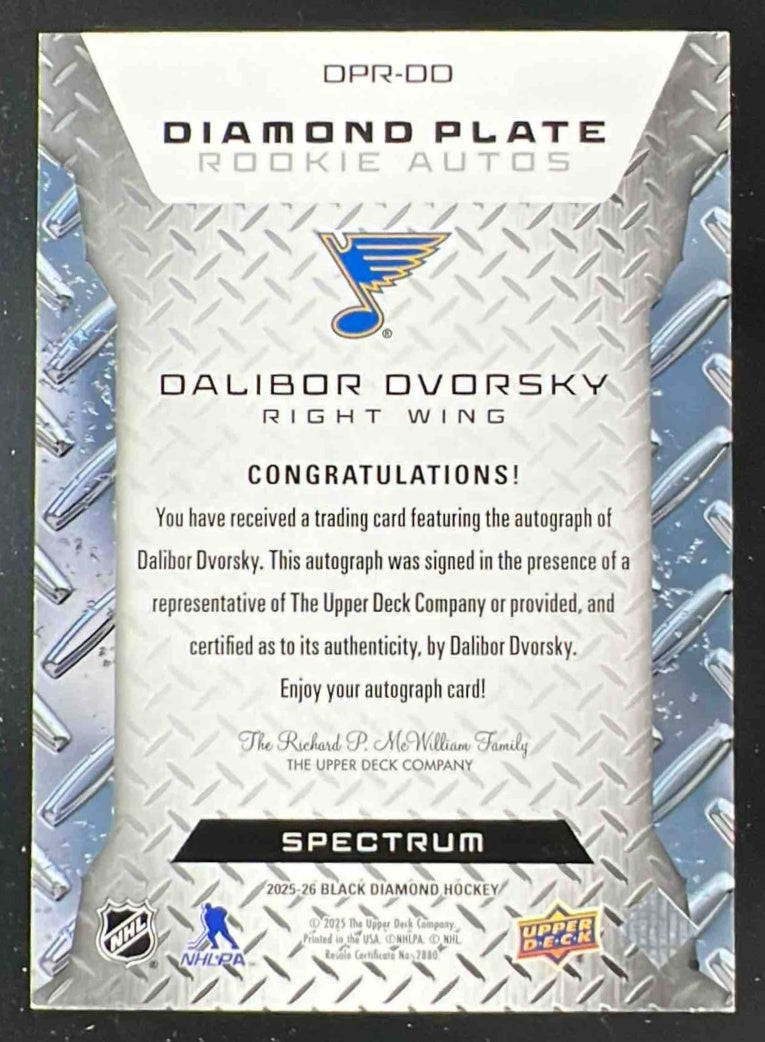 2025 Black Diamond Plate Rookie Spectrum #DPR-DD Dalibor Dvorsky