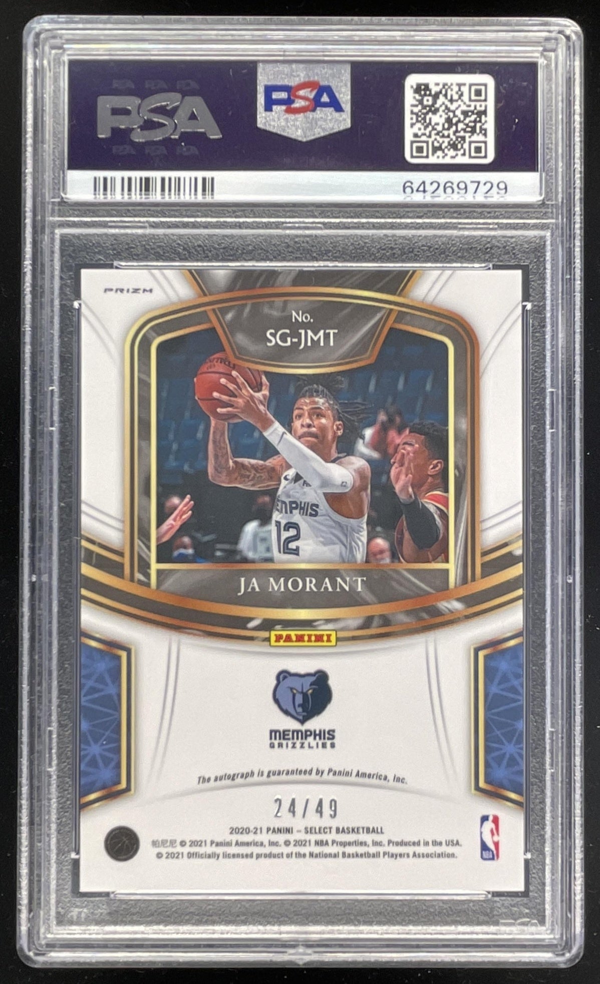 2020-21 Panini Select Signatures #SG-JMT Ja Morant Auto /49 PSA 10