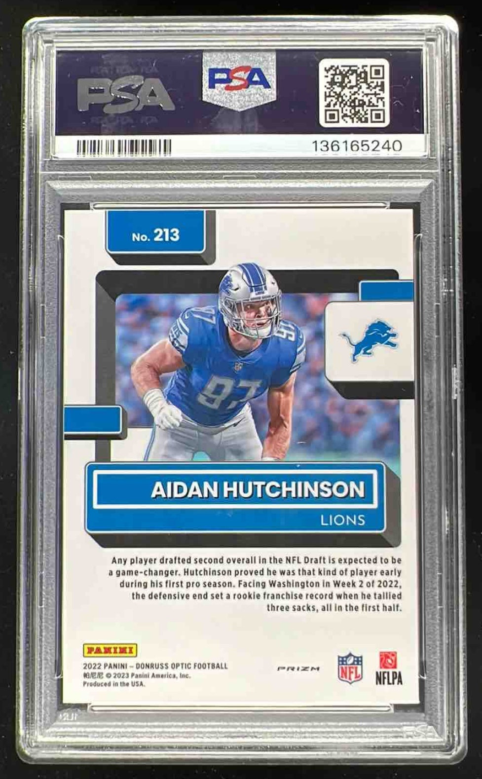 2022 Panini Donruss Optic Pink #213 Aidan Hutchinson RC Rated