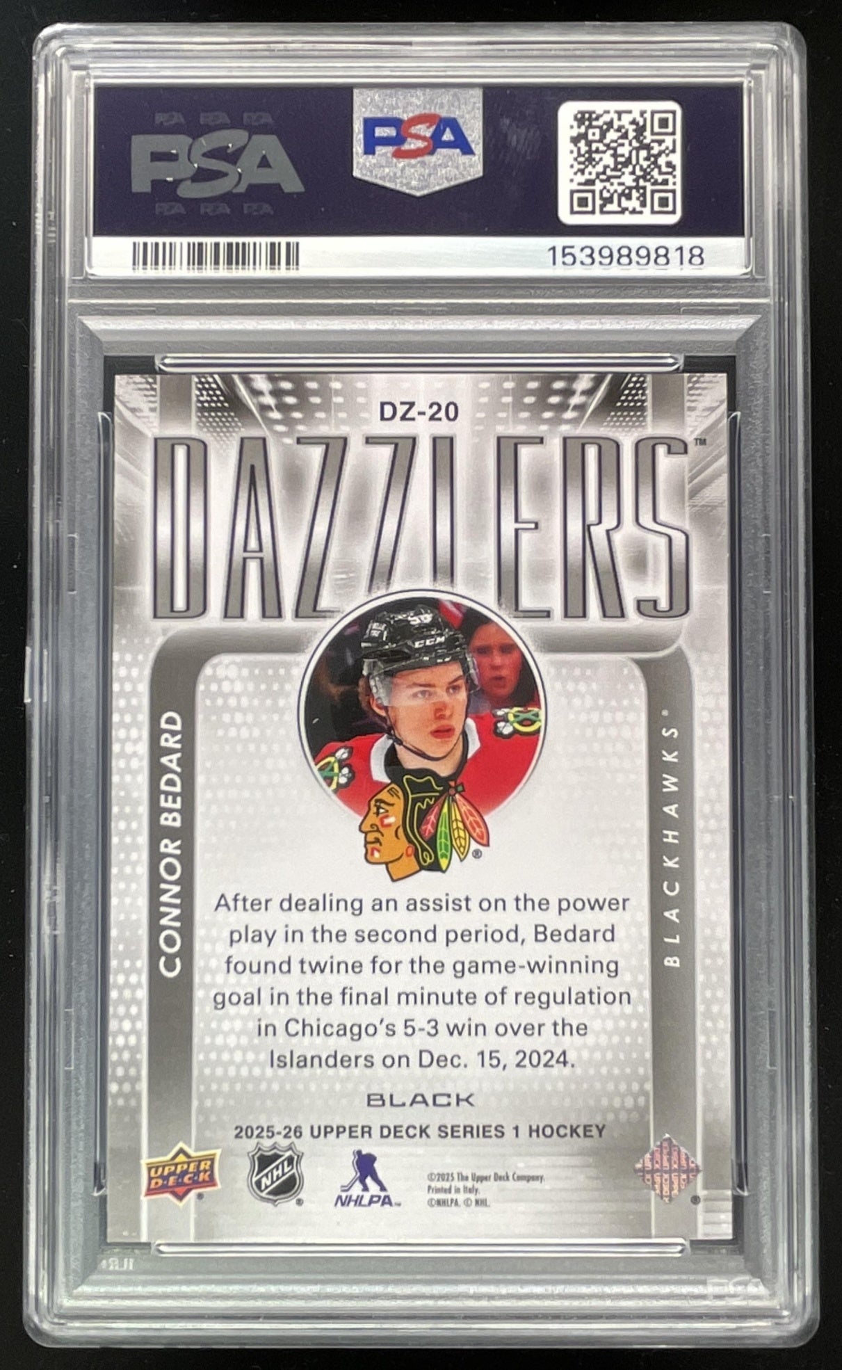 2025 Upper Deck Series 1 Dazzlers Black #DZ-20 Connor Bedard PSA